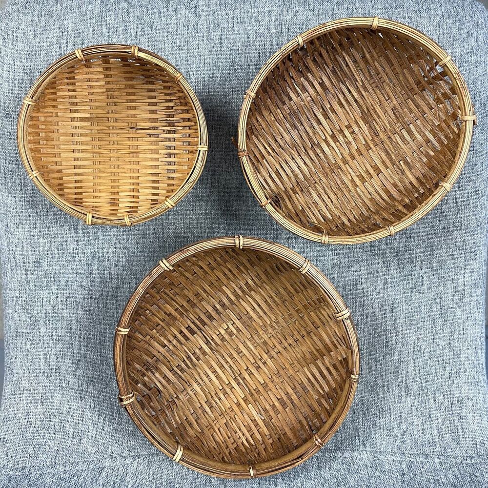 Set of‎ 3 Woven Baskets Nesting Decorative 7" Farmhouse